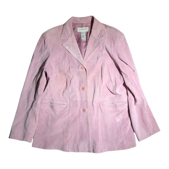 Vtg Y2K Liz Claiborne Blush Pink Suede Button Up Collared Lined Jacket Sz XL - Picture 1 of 6